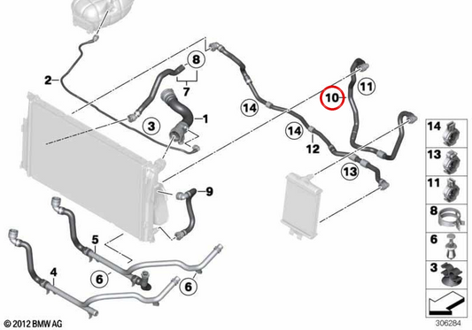 Mangueira de refrigerante OEM 17127634966 para BMW F30, F31, F32, F33, F34, F36, F22, F23, F87. BMW genuíno.