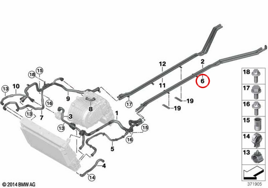 Tubo do radiador de refrigeração para BMW I12, I15. BMW genuíno. OEM 17127640844.