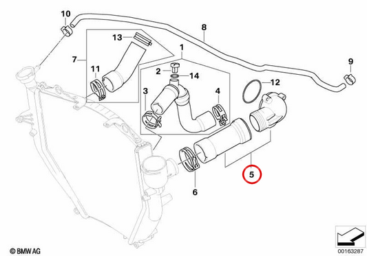 Tubo del liquido di raffreddamento OEM 17127672722 per moto BMW K 1200 S, K 1300 S, K 1200 R... e altro ancora. BMW Motorrad originale.