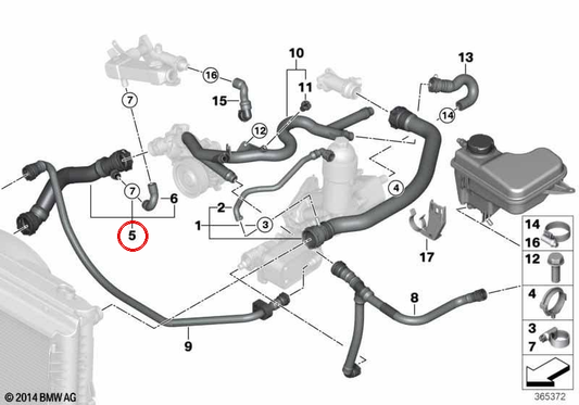 Manguera de refrigerante para BMW E60, E61 (OEM 17127787452). Original BMW