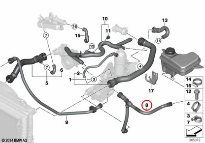 Tubo del liquido di raffreddamento OEM 17127787456 per BMW Serie 5 E60, E61, E63 LCI, E64 LCI. BMW originale.