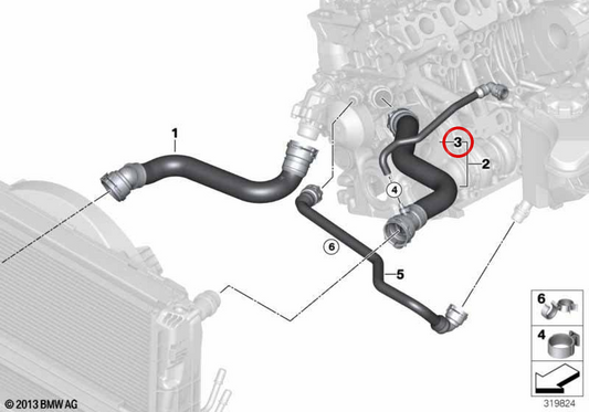 Tubo di derivazione del deposito di espansione OEM 1712789608 per BMW E81, E82, E87, E88. BMW originale.