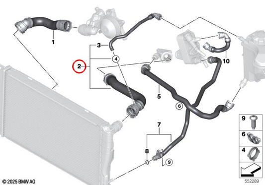 Condução da mangueira do motor para o radiador superior para BMW E90N, E91N, E92, E93 (OEM 17127800098). BMW genuíno