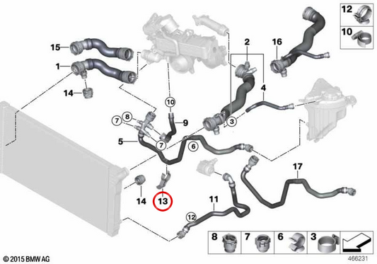 Clipe de fixação OEM 17127808130 para BMW F07, F10, F11, F01, F02, U11, U12, U10, U25. BMW genuíno.