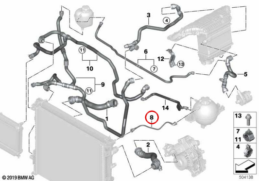 Dépôt d'extension OEM du tube réfrigérant 17128053461 pour BMW F97, F98. BMW d'origine.