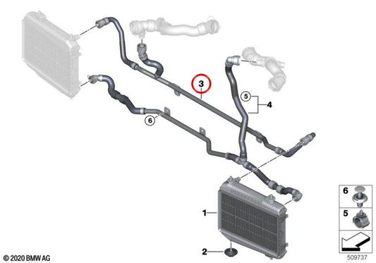 Pipe de réfrigérant OEM 17128088989 pour BMW G87, G80, G81, G82, G83. BMW d'origine.