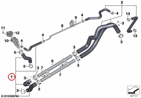 Jogo de tubos flexíveis do radiador OEM 17128409959 para motos BMW C 400 GT (K08), C 400 X (K09)... e mais. Original BMW Motorrad.