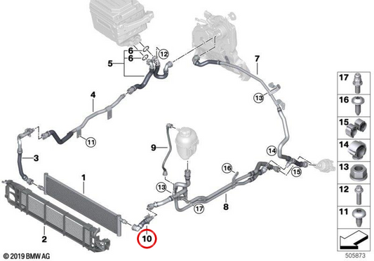 Tubería de avance delantera OEM 17128472308 para BMW G01, G02, G05, G06, G07. Original BMW.
