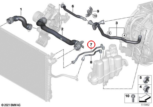 OEM refrigerant tube 17128473668 for BMW U06, U11, U10, U25. Original BMW.