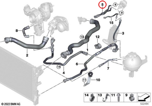 Manguera módulo dosificador SCR OEM 17128473961 para BMW G11, G12. Original BMW.