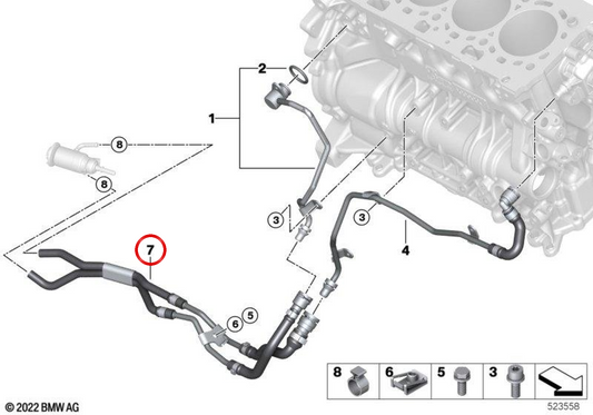 Tubería refrigerante módulo dosificador SCR OEM 17128476969 para BMW G42, G20, G21, G28, G22, G23, G26. Original BMW.