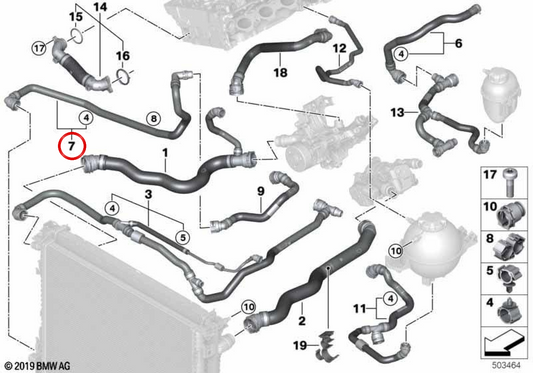 Mangueira de refrigerante OEM 17128485770 para BMW G01, G02. BMW genuíno.