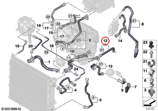 Tambuco del sistema di raffreddamento OEM 17128490278 per BMW G60, G61, G68, G70. BMW originale.