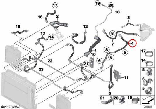 Mangueira de refrigerante OEM 17128506092 para BMW F10, F11, F01, F02. BMW genuíno.