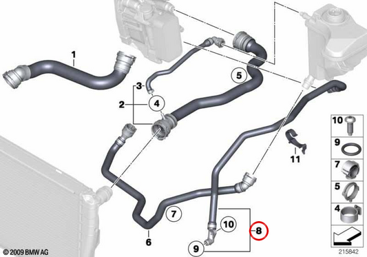 OIL RADIATOR HOSE OEM CASH 17128511721 FOR BMW E90, E91, E92, E93 LCI, X1 E84. BMW originale.