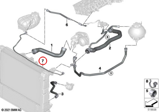 Tubo do tanque de compensação do radiador OEM 17128518965 para BMW F20, F21, F22, F30, F31, F34, F32, F33, F36… e muito mais. BMW genuíno.