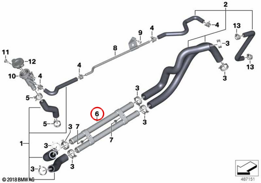 Tubería doble de líquido refrigerante OEM 17128565180 para motos BMW C 400 GT (K08), C 400 X (K09). Original BMW Motorrad.
