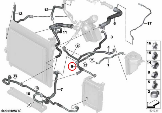 Mangueira de refrigerante OEM 17128570662 para BMW F15, F16. BMW genuíno.