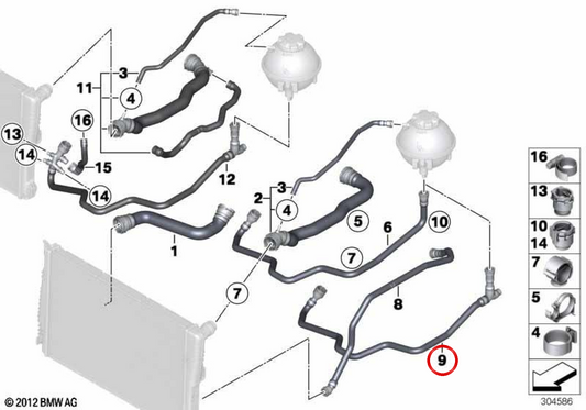 Mangueira de refrigerante OEM 17128571619 para BMW F25. BMW genuíno.