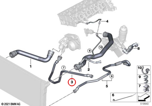 Mangueira do vaso de expansão OEM 17128572124 para BMW F10, F11. BMW genuíno.