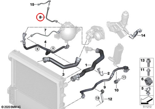 Mangueira do vaso de expansão para motor OEM 17128577067 para BMW G01, G02. BMW genuíno.