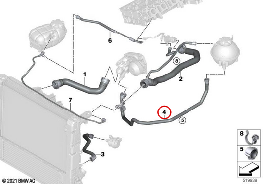 OEM -Expansionsgefäßschlauch 1712857941 für BMW F20, F21, F22, F23, F30, F31, F34, F32, F33, F36. Original BMW.