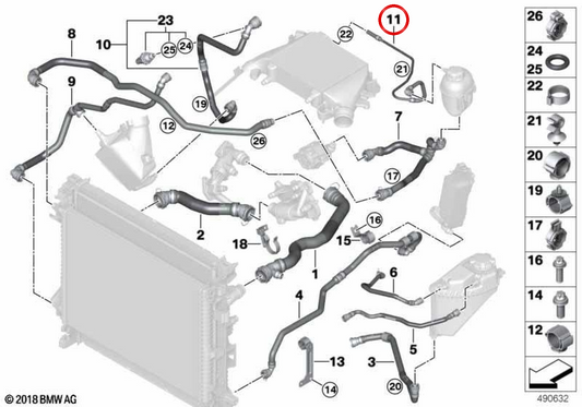 Tubo di deposito di espansione OEM 17128583374 per BMW G05, G06, G07. BMW originale.