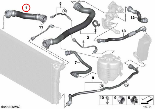 Mangueira de refrigerante OEM 17128588857 para BMW G20, G21. BMW genuíno.