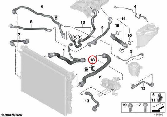 OEM -Kältemittelrohrunterstützung 17128654875 für BMW G30, G31, G32, G11, G12, G14, G15, G16. Original BMW.