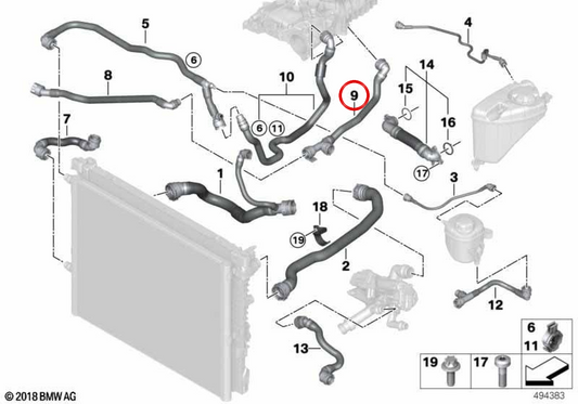 OEM 17128678507 tubo della pompa dell'acqua elettrica per BMW G30, G31, G32, G11, G12, G14, G15, G16. BMW originale.