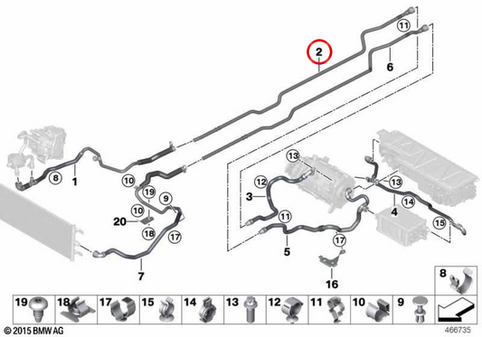 OEM PROGRESS Le tube réfrigérant 17128687425 pour BMW F45, F48, F39, F60. BMW d'origine.