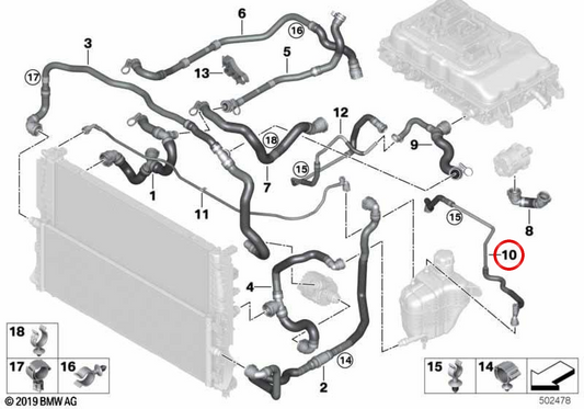 Ausgleichsbehälter-Entlüftungsrohr OEM 17128741780 für MINI F56 BEV, F56 BEV LCI, Cabrio F57 BEV. Originaler MINI.