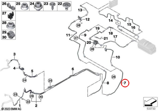 TUBE DE RÉFRIGRANT inférieur OEM 17129798788 pour BMW G68 525li, 530li, 530li xDrive. Compatible avec les moteurs B48N et B48P. BMW d'origine.