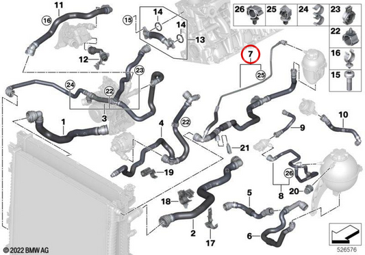 Tubo del radiatore OEM 17129844546 per BMW X5 G05 e X6 G06. BMW Condotto del refrigerante originale.