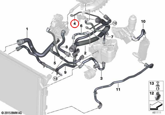 Mangueira do tanque de expansão para cabeça do cilindro OEM 17129845173 para BMW F20, F21, F22, F23, F30, F31, F34, F35, F32, F33, F36. BMW genuíno.