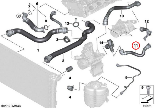 Tubo flexível de retorno de aquecimento OEM 17129884825 para BMW Série 2 G42, Série 3 G20, G28, Série 4 G22, G23, G26... e muito mais. BMW genuíno.