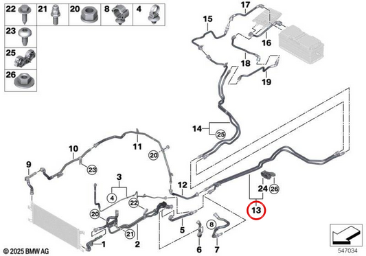 Tubo líquido refrigerante bajo piso ida/retorno OEM 17129886623 para BMW X3 G45 xDrive 20i, 20d, M30i… y más. Original BMW.