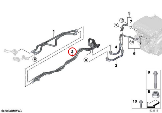 IDA et tuyaux de retour de l'OEM réfrigérant 17129886701 pour BMW G60, G61, G68, I5 Edrive35, Edrive40, XDrive50. BMW d'origine.