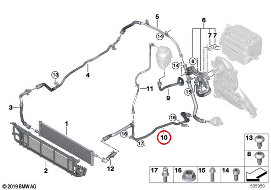 Tube de réfrigérant OEM 1712987098 pour BMW G05, G06, G07. BMW d'origine.