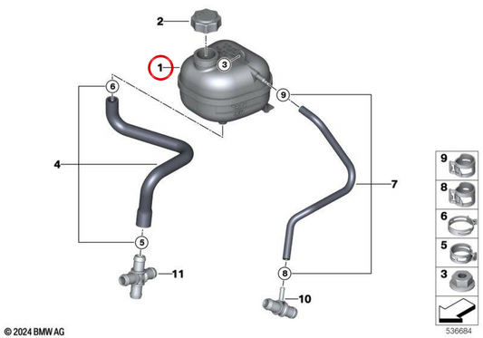 Serbatoio di compensazione dell'acqua di raffreddamento OEM 17137529273 per MINI Cooper S R52, R53. MINI originale.