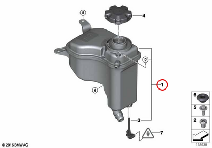 Depósito de refrigerante OEM 17137640515 para BMW E82, E88, E90, E91, E92, E93, E84. Original BMW.