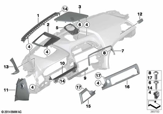 Die Form von I-Tafel Alu Hexagón für BMW 6 F06-Serie, F06N, F12, F12N, F13, F13N (OEM 51458052323). Original BMW