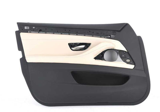 Panel interior puerta delantera izquierda en cuero beige (oyster) OEM 51417273059 para BMW F10, F10N, F11, F11N, F18, F18N. Repuesto original BMW.