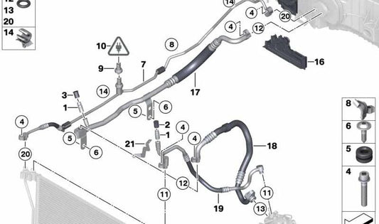 Tubo de succión con boca de llenado OEM 64539376984 para BMW F06, F12, F13 (modelos M6). Compatible con sistemas A/A R1234YF. Original BMW.