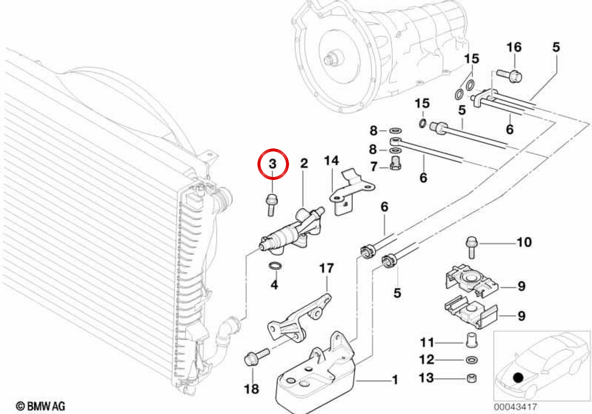 Tornillo OEM 17211437773 para BMW E39, E38. Original BMW.