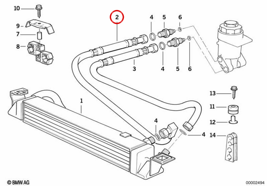 Tubería de aceite del radiador OEM 17211723262 para BMW E31. Original BMW.
