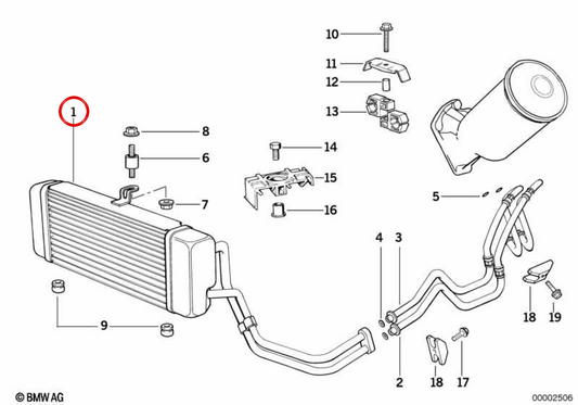 OEM -Ölkühler 17212243796 für BMW E34. Original BMW.
