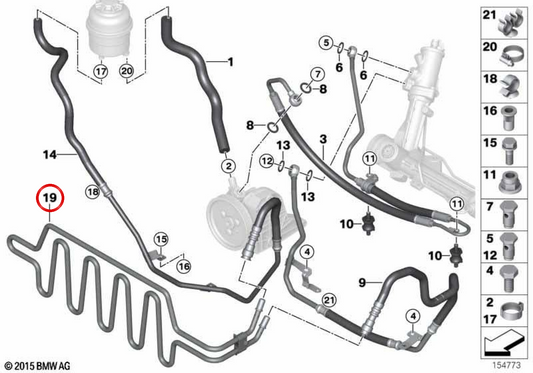 Tubo di gestione assistito 17217795456 per BMW E90, E91, E92, E93. BMW originale.