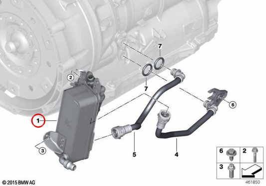 Ölkühler des Wechselbox OEM 17218607245 für BMW G30, G31, G38, G32, G11, G12, G01, G02. Original BMW.