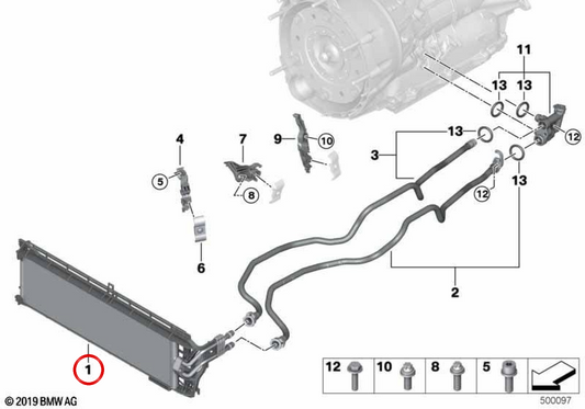 Refrigerador de óleo de transmissão OEM 17219487217 para BMW G01, G08, G02. BMW genuíno.